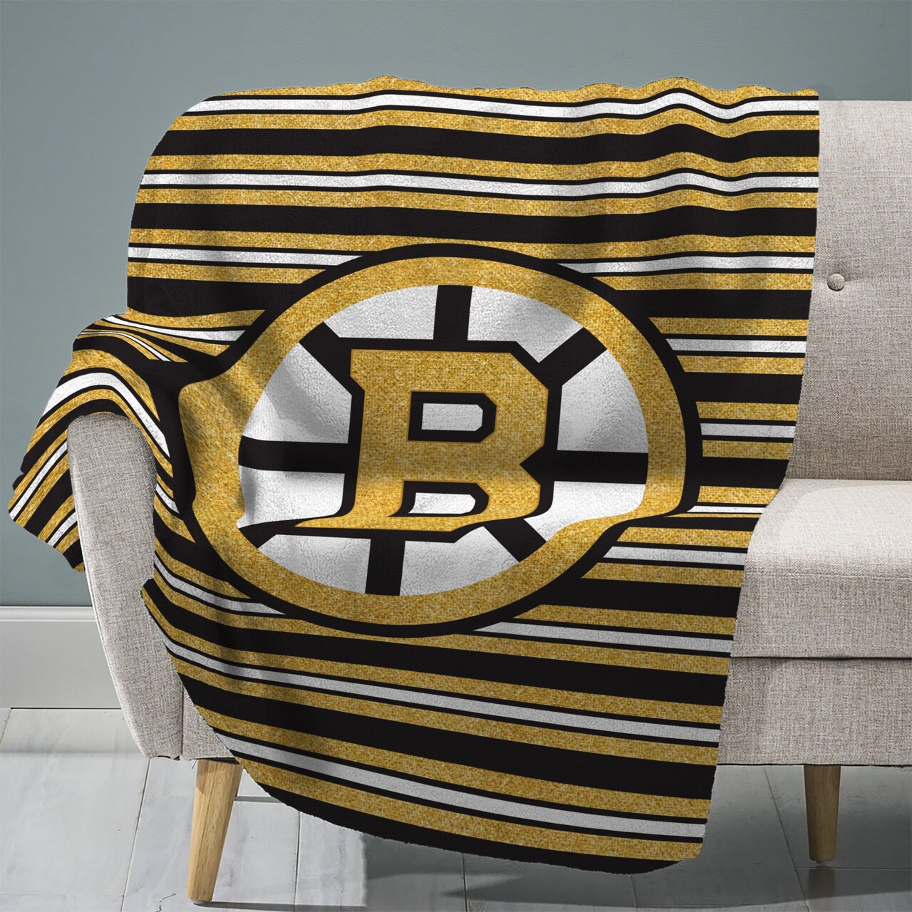 Sleep Squad Boston Bruins 100th Anniversary 60” x 80” Raschel Plush Hockey Blanket